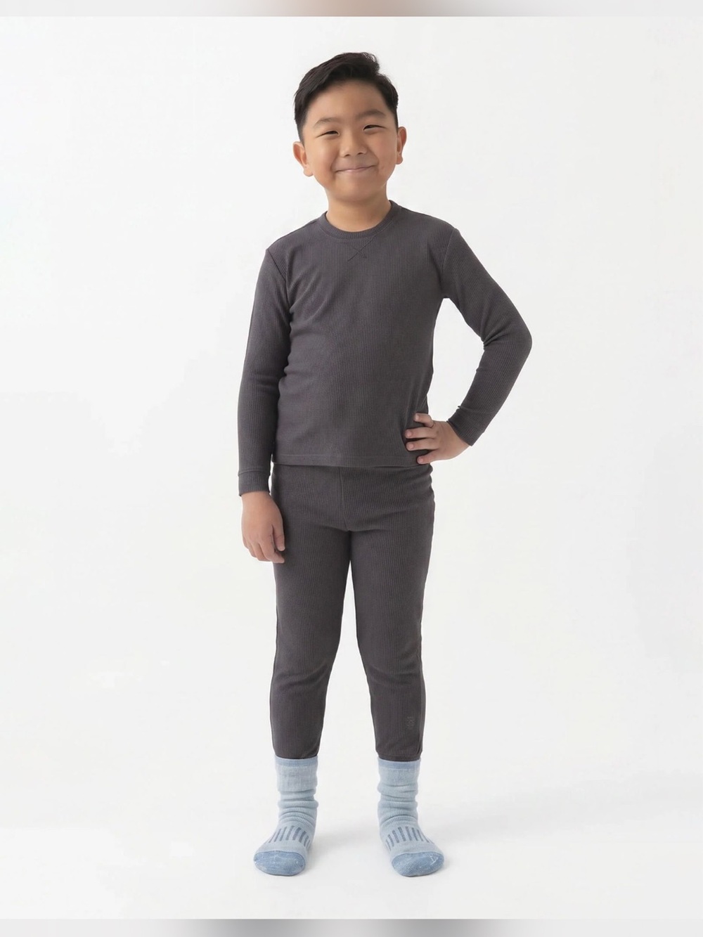 Cozy earth waffle knit Kids Long Sleeve Pajama Set - iron